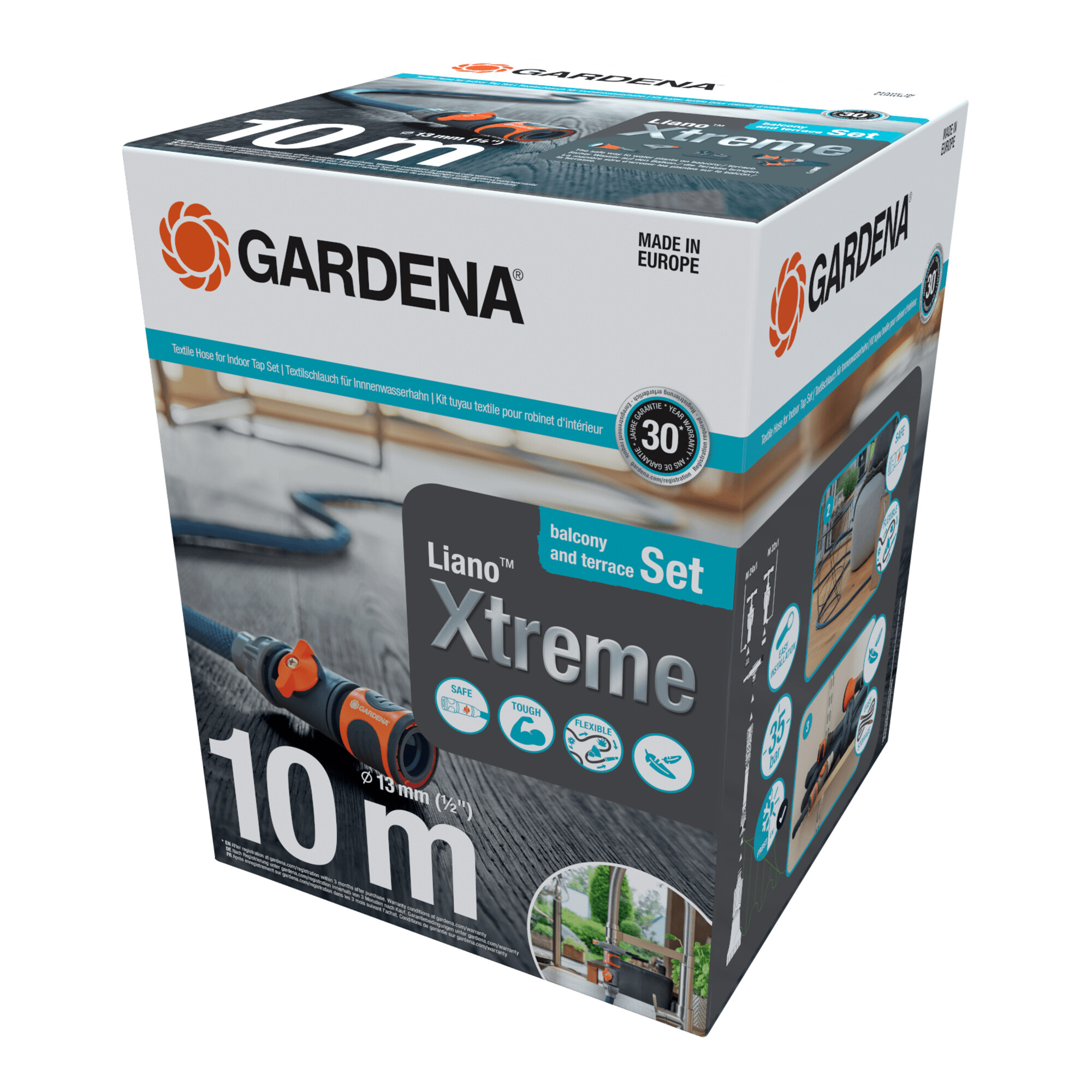 Gardena Textilschlauch Liano Xtreme 1/2", 10 m Set + Indoor-Adapter