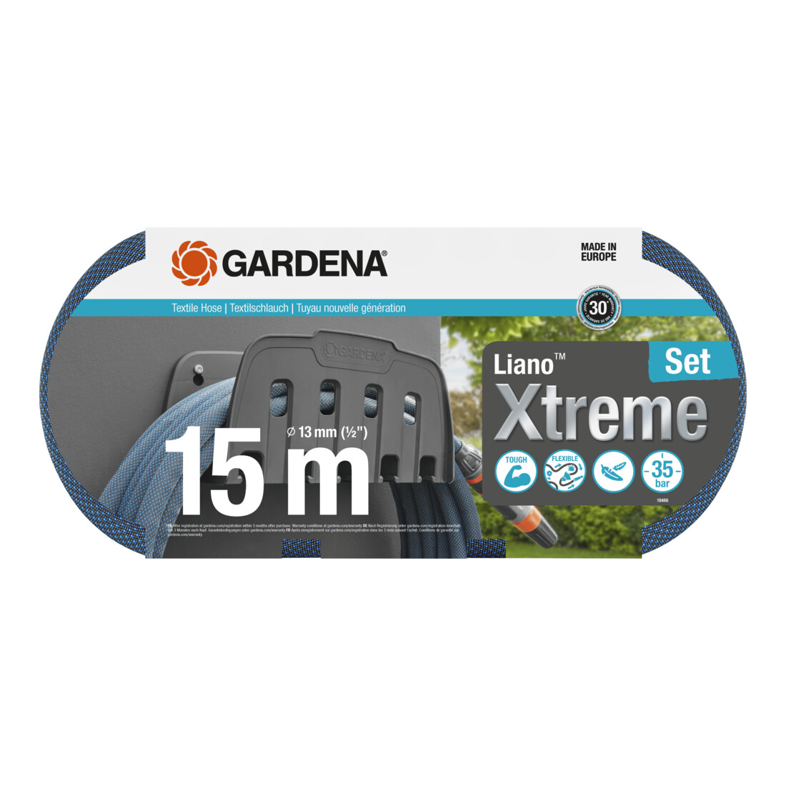 Gardena Textilschlauch Liano™ Xtreme 1/2", 15 m Set + Wandschlauchhalter - Aktion