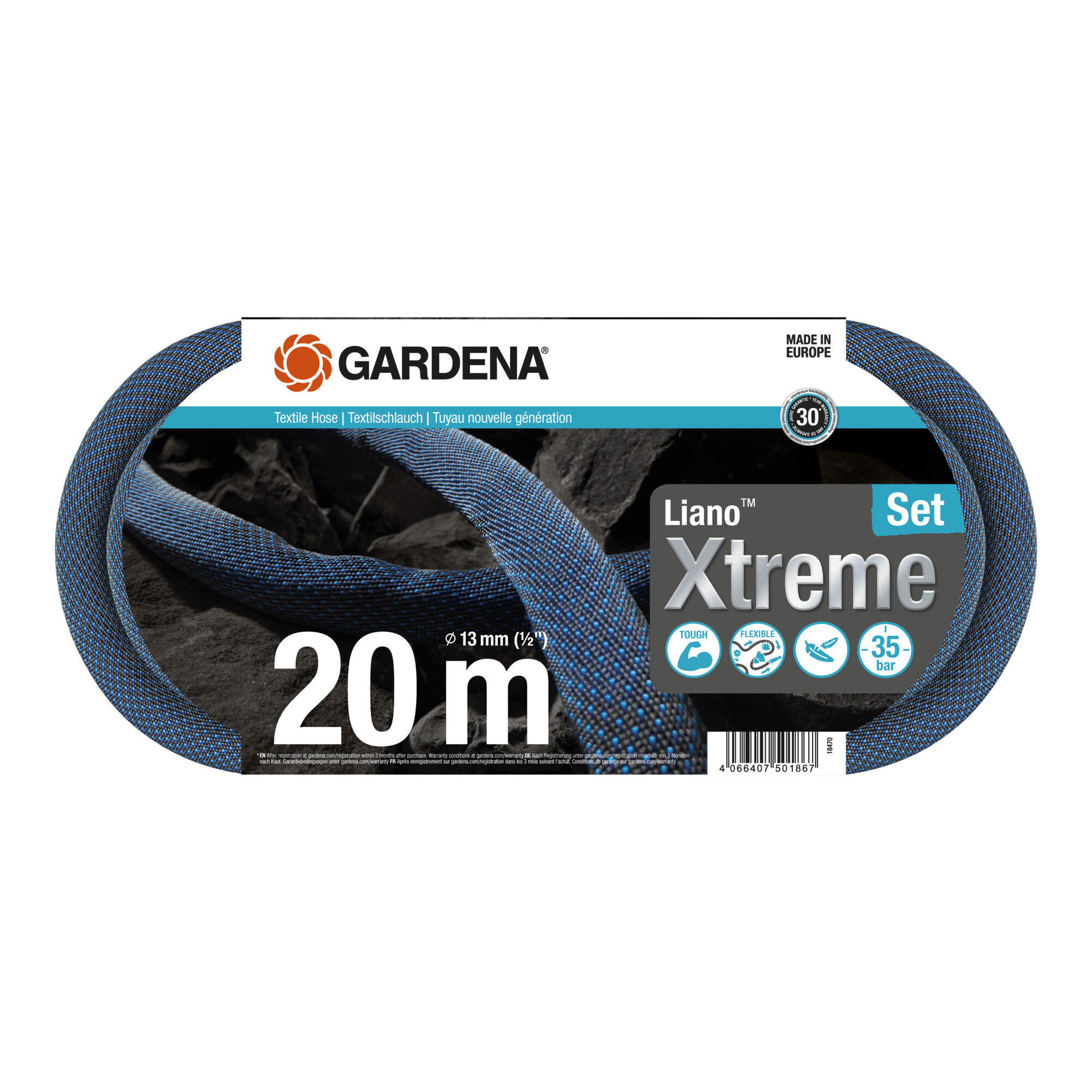 Gardena Textilschlauch Liano Xtreme 1/2", 20 m Set