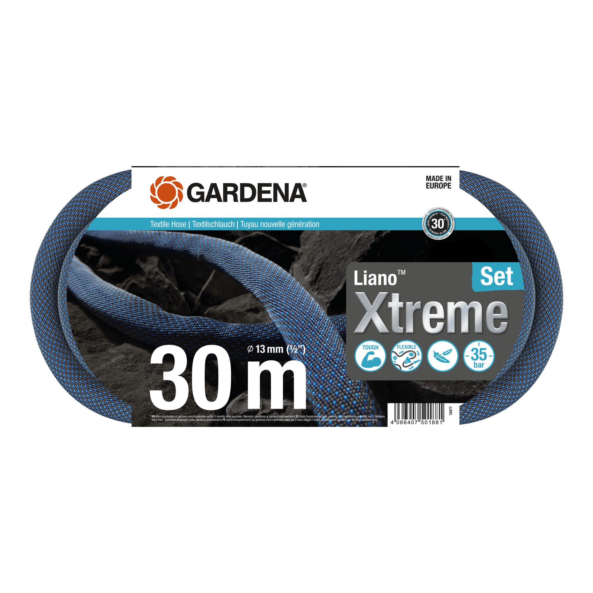 Gardena Textilschlauch Liano Xtreme 1/2", 30 m Set
