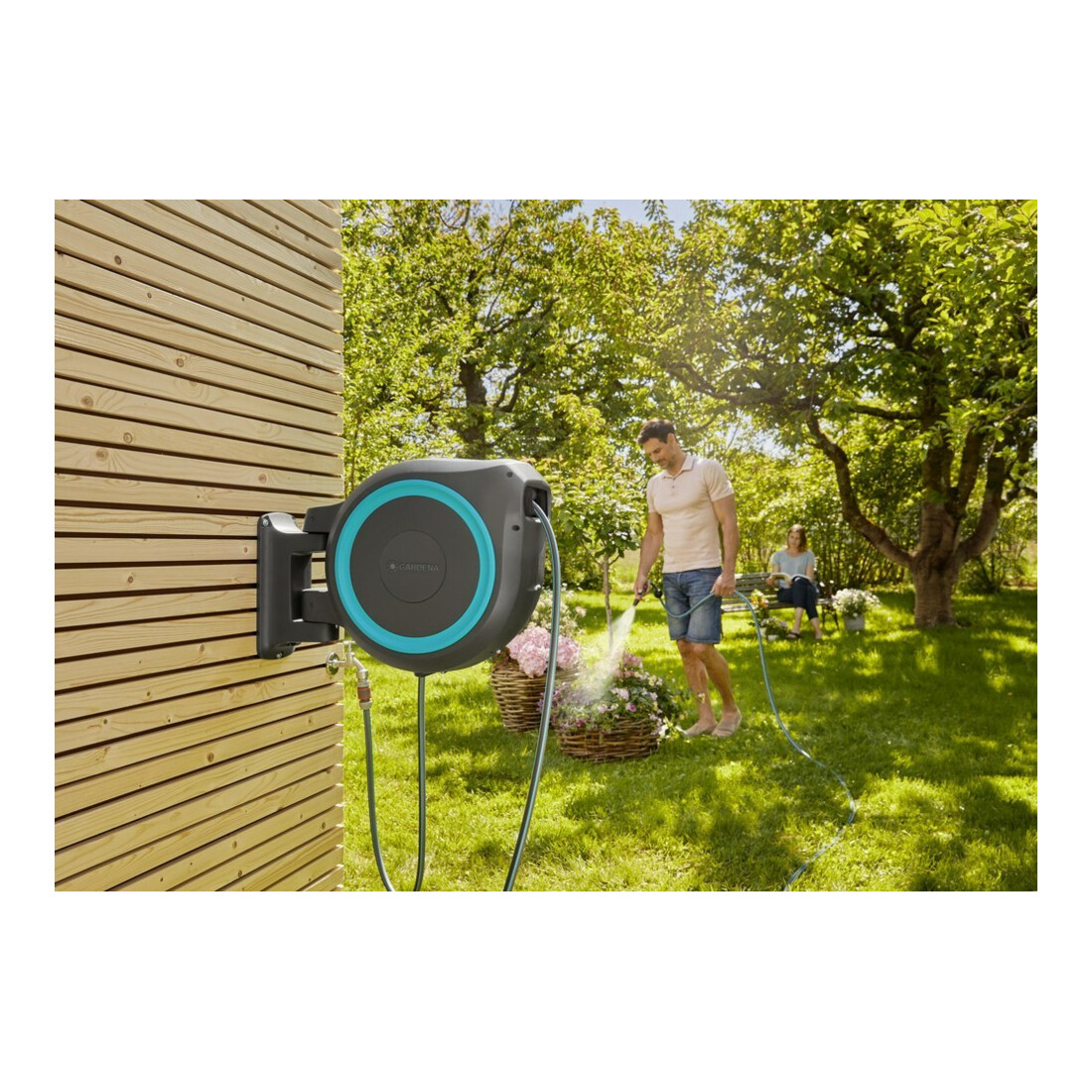 Gardena Wand-Schlauchbox türkis RollUp XL 35 m Multibrause 18313