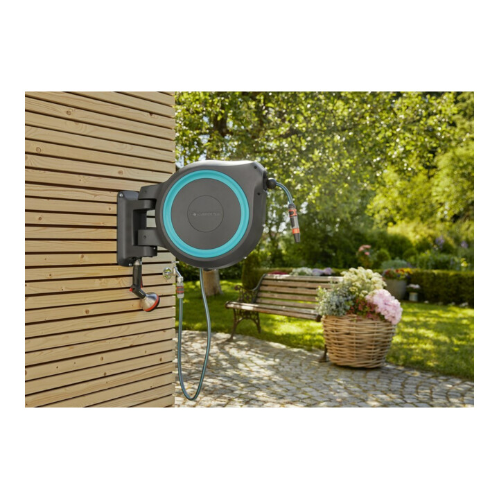 Gardena Wand-Schlauchbox türkis RollUp XL 35 m Multibrause 18313