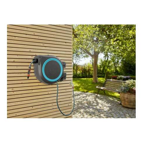 Gardena Wand-Schlauchbox türkis RollUp XL 35 m Multibrause 18313