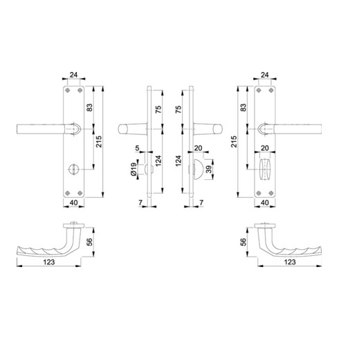 Garniture à rosace longue Hoppe Birmingham 1117/202SP alu. F1 salle de bains SK/OL 78mm DIN G/D