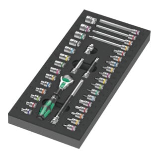 Garniture en mousse Wera 9720 pour Kit de clé à cliquet Zyklop 1/4" 8000 A 1, 37 pièces