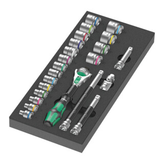 Garniture en mousse Wera 9721 pour kit de Clé à cliquet Zyklop 3/8" 8000 B 1, 23 pièces