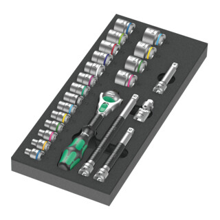 Garniture en mousse Wera 9721 pour kit de Clé à cliquet Zyklop 3/8" 8000 B 1, 23 pièces