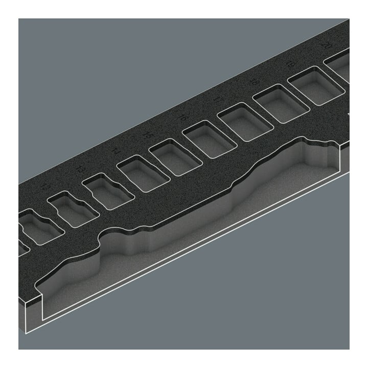 Garniture en mousse Wera 9822 pour kit de cliquets 8000 C Zyklop 1/2" 1, sans outil, 344 x 30 x 392 mm