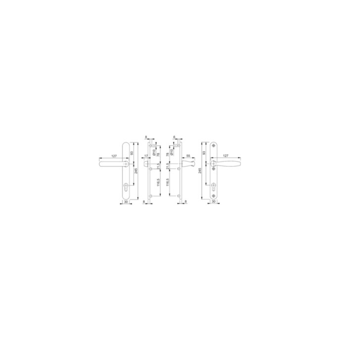 Garnitures pour portes profilées Hoppe New York 099KH/3346/1810 alu. F1 PZ pour TS 67-72 mm