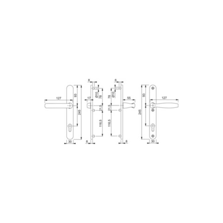Garnitures pour portes profilées Hoppe New York 099KH/3346/1810 alu. F1 PZ pour TS 67-72 mm