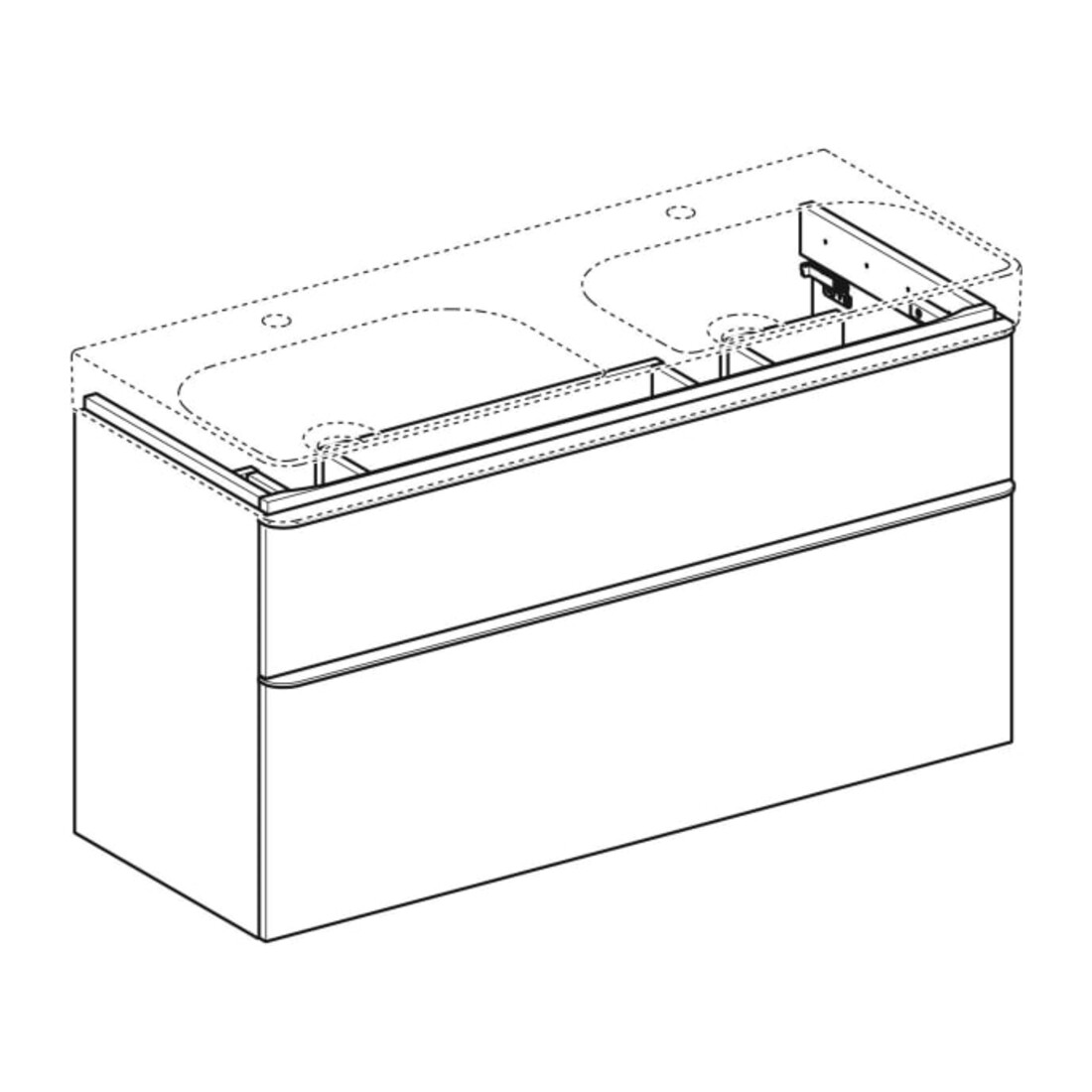 Geberit Armoire double lavabo Smyle Square 118,4x61,7x47 cm, 2 L, bois noyer ép.