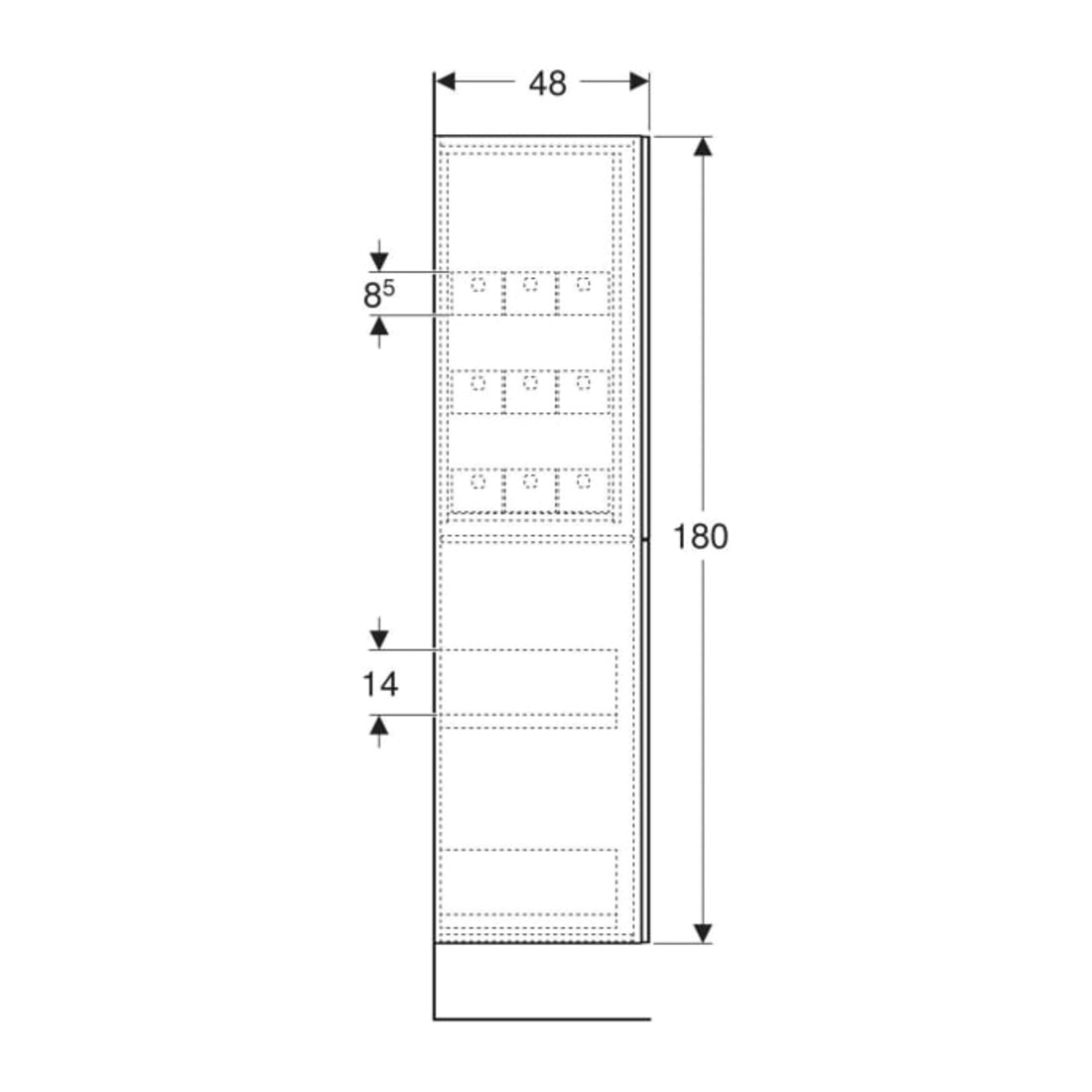 Geberit Armoire haute 2 tiroirs, L. 24 cm, blanc laqué mat / blanc laqué brillant