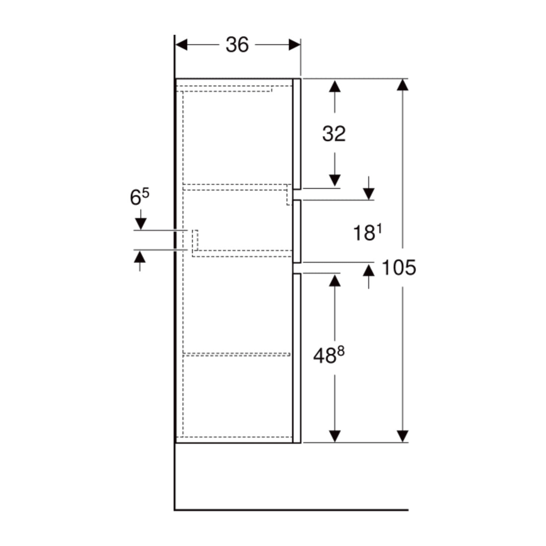 Geberit Armoire haute Renova Plan 39x105x36 cm, 2 portes, 1 tiroir, laqué mat