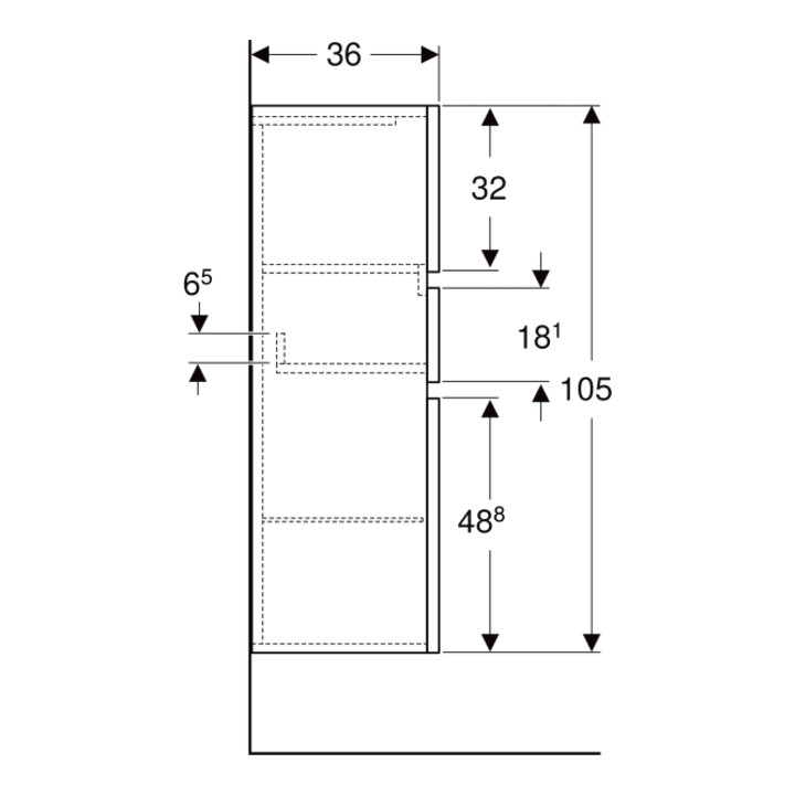 Geberit Armoire haute Renova Plan 39x105x36 cm, 2 portes, 1 tiroir, N, F. struct.