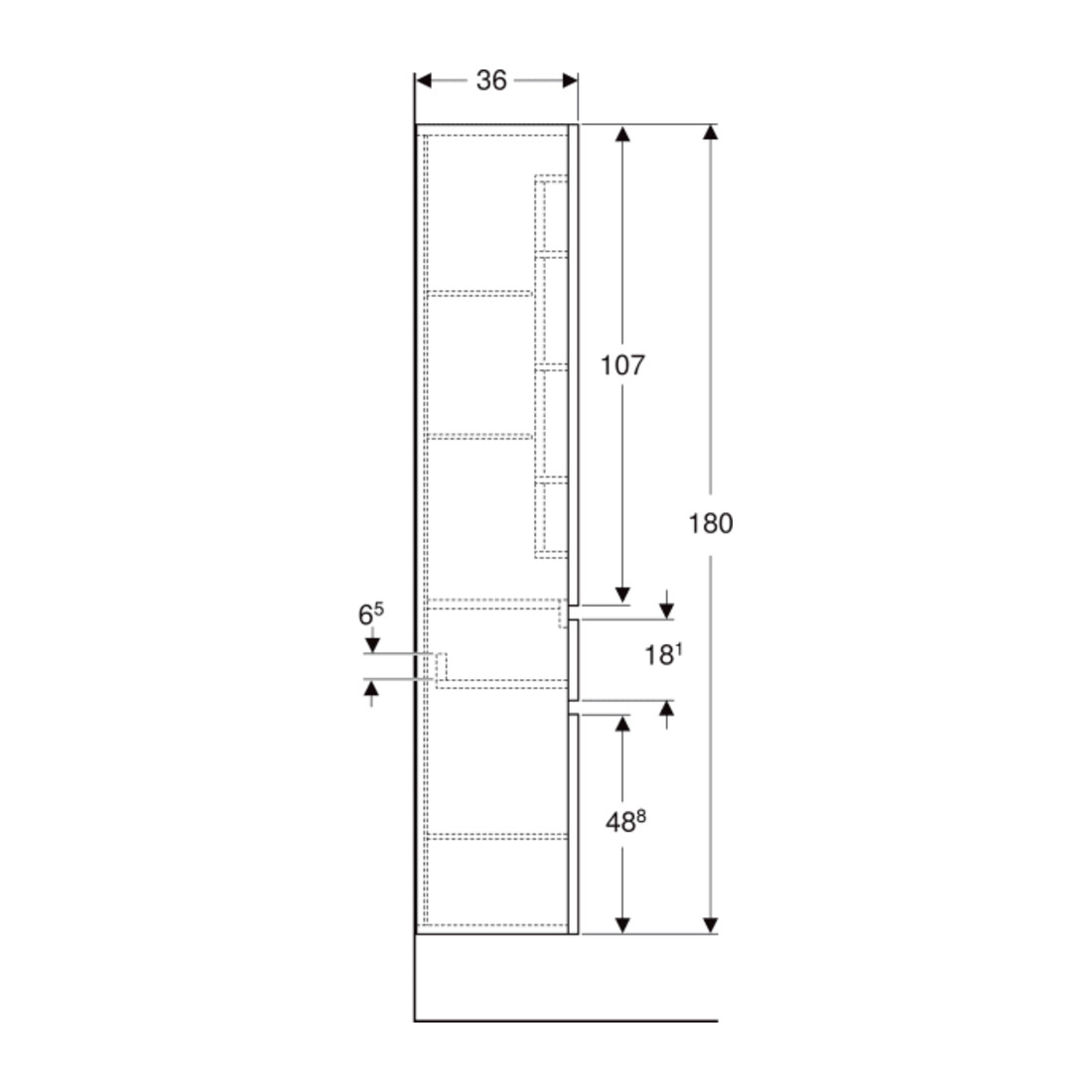 Geberit Armoire haute Renova Plan 39x180x36 cm, 2 portes, 1 tiroir, laqué mat