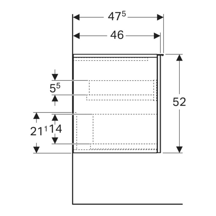 Geberit Armoire latérale Acanto 1 tiroir, 1 tiroir intérieur, L. 46 cm, blanc mat