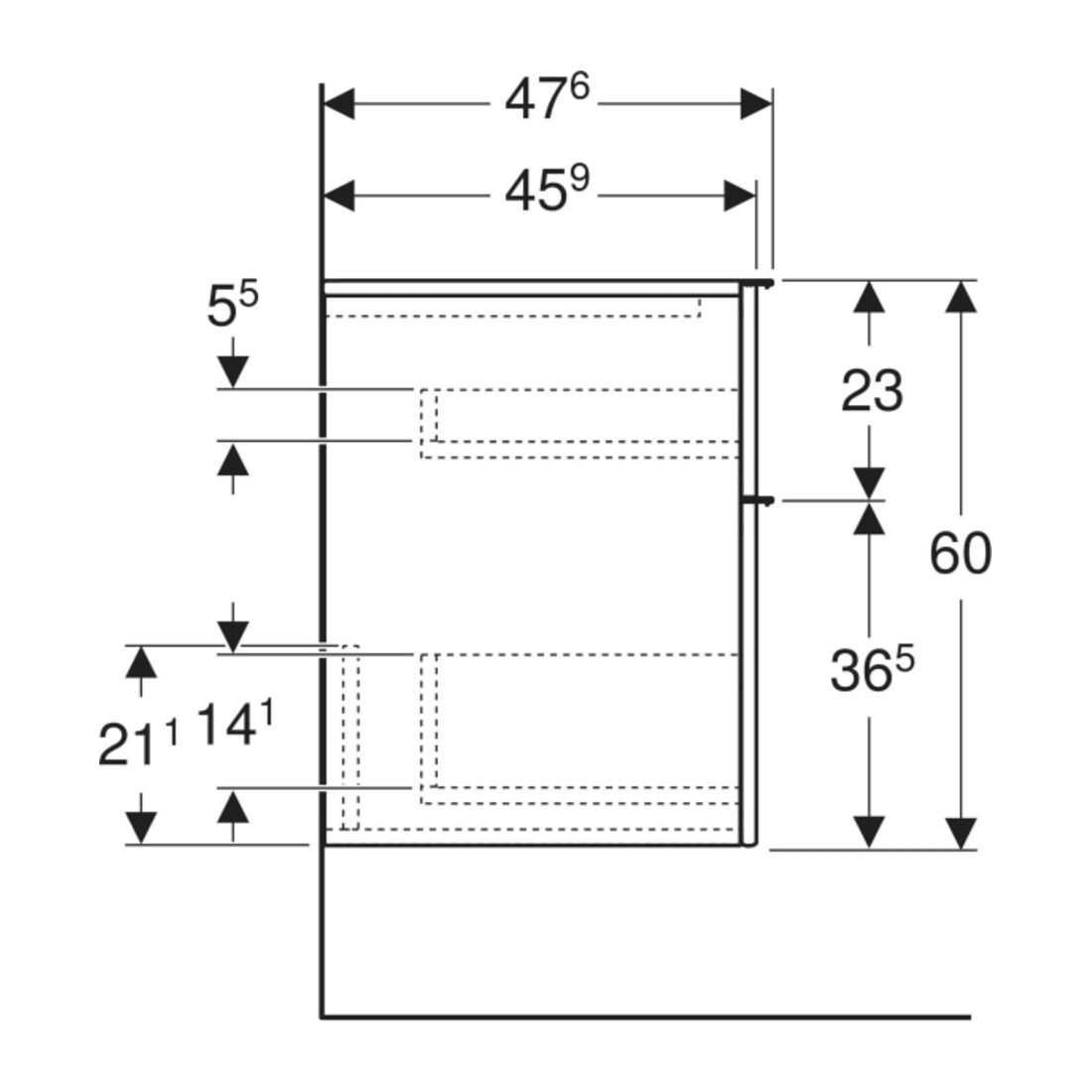 Geberit Armoire latérale iCon 45x60x47,6 cm, 2 tiroirs, chêne/gr. la. ma