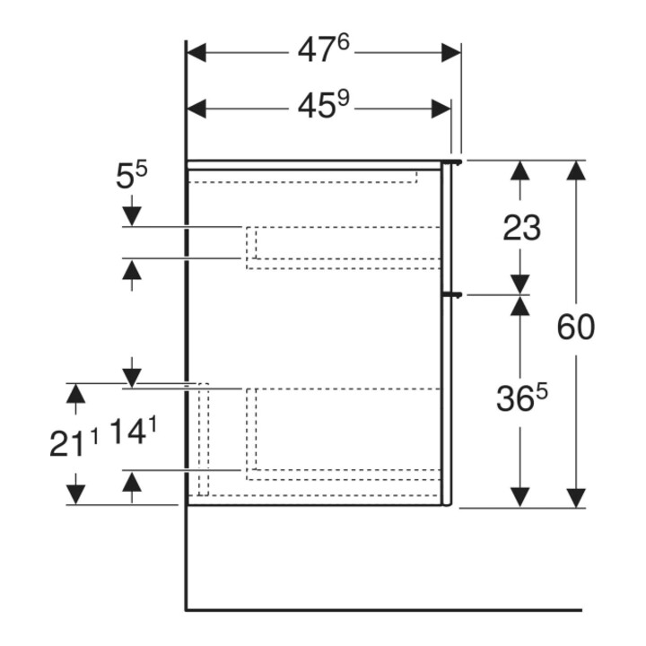 Geberit Armoire latérale iCon 45x60x47,6 cm, 2 tiroirs, noyer/poignée la. ma