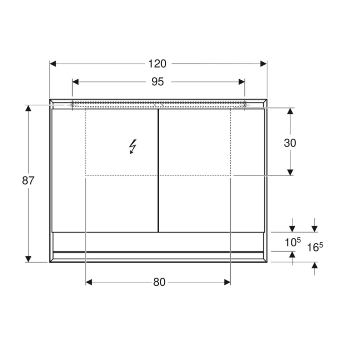 Geberit Armoire miroir One 120x90x15 cm, AL el, avec N + ComL, 2 portes