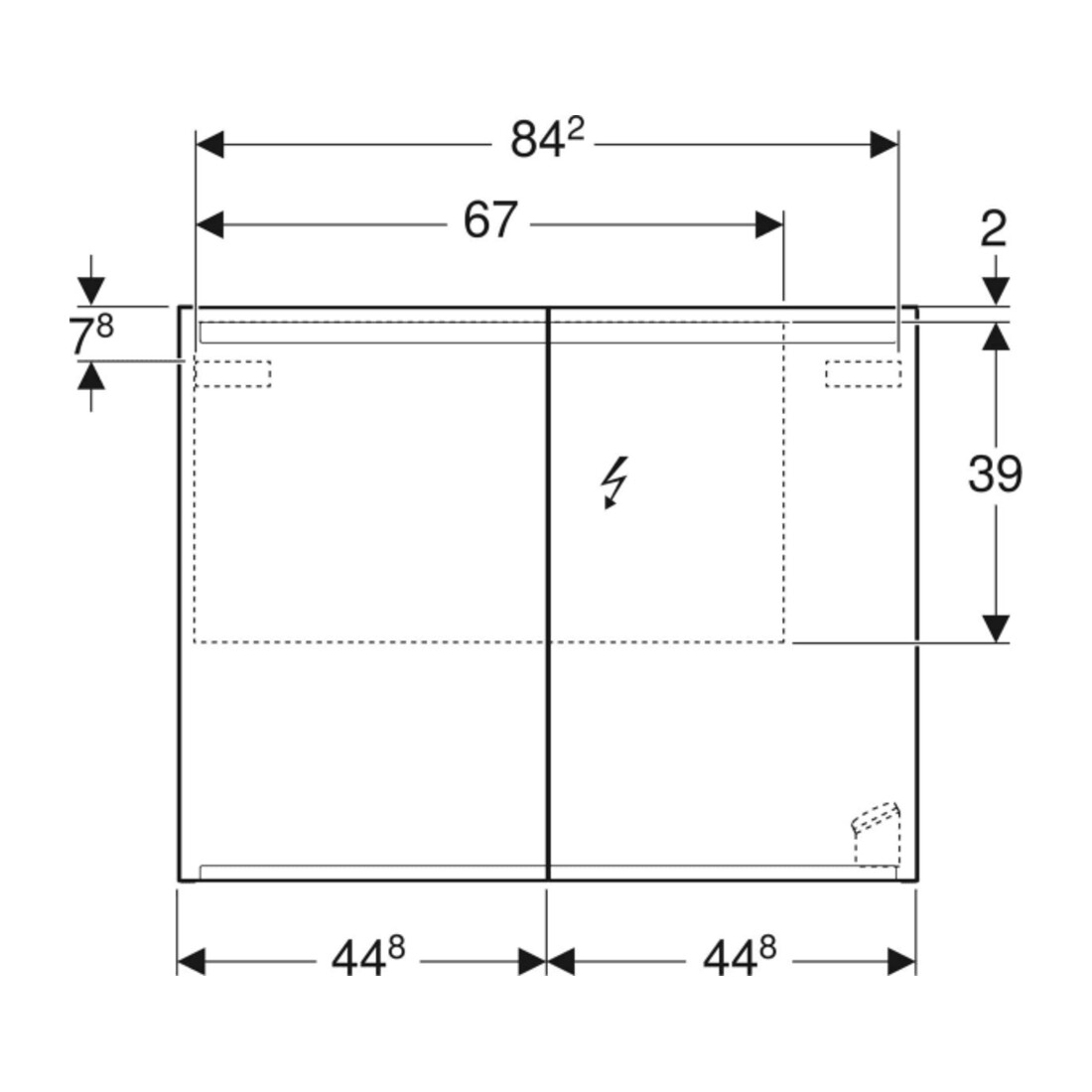 Geberit Armoire miroir Option 90x70x15mm, avec éclairage, 2 portes