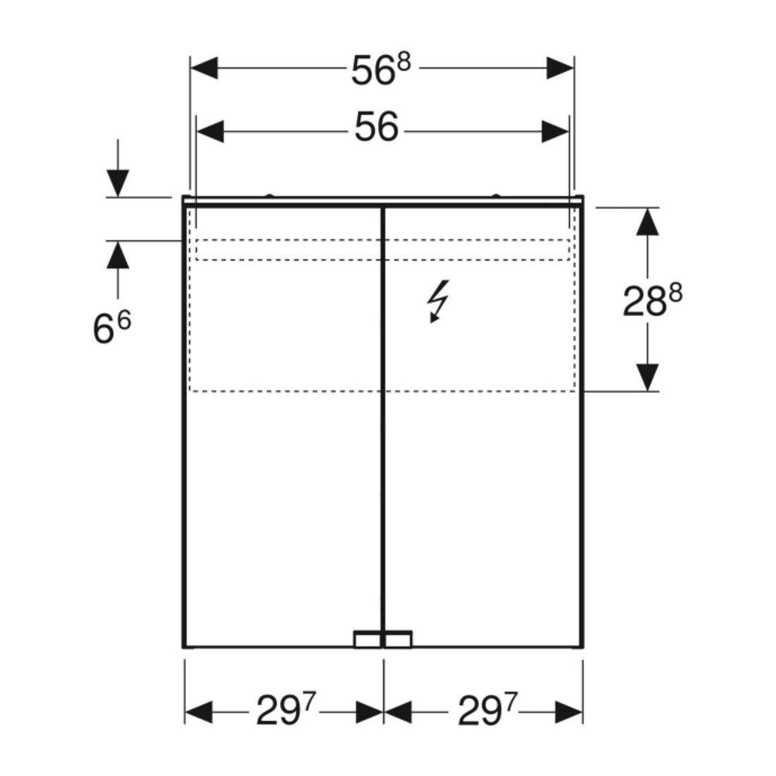 Geberit Armoire miroir Option Basic 60x67,5x14 cm, avec éclairage, 2 portes, blanc