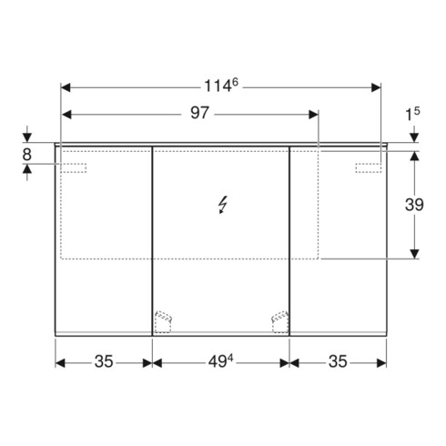 Geberit Armoire miroir Option Plus 120x70x17,2 cm, avec éclairage, 3 portes