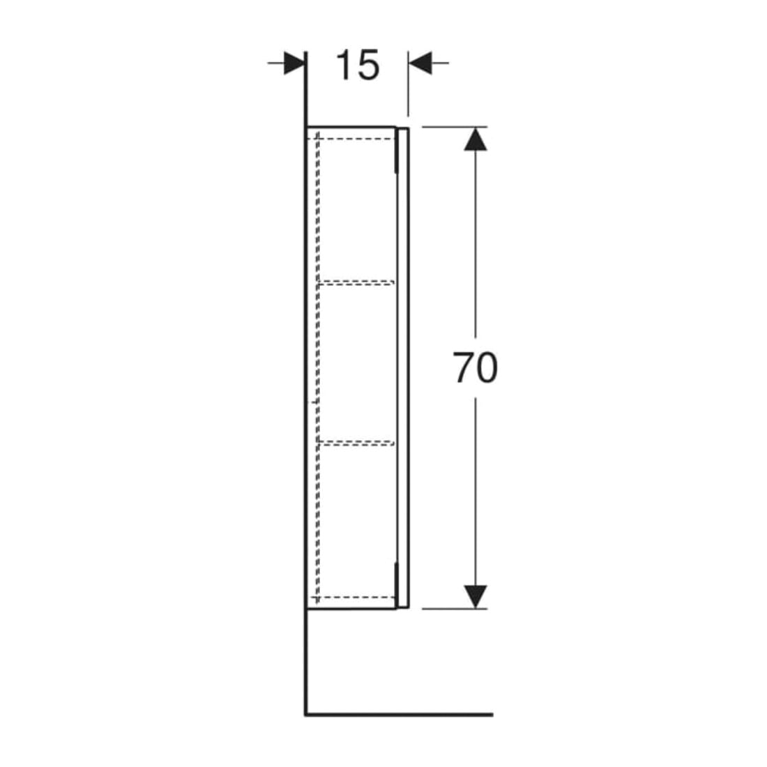 Geberit Armoire murale 45x70x15 cm, droite, 1 porte, noyer/Mélamine struct.