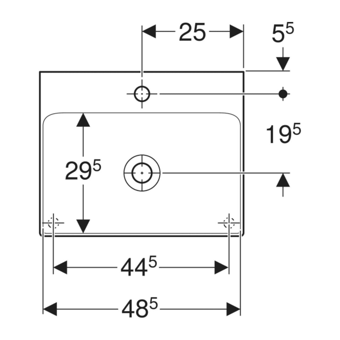Geberit Aufsatzwaschtisch One 50x40cm, o. ÜL, we. K-Tect, Hahnl. mit.