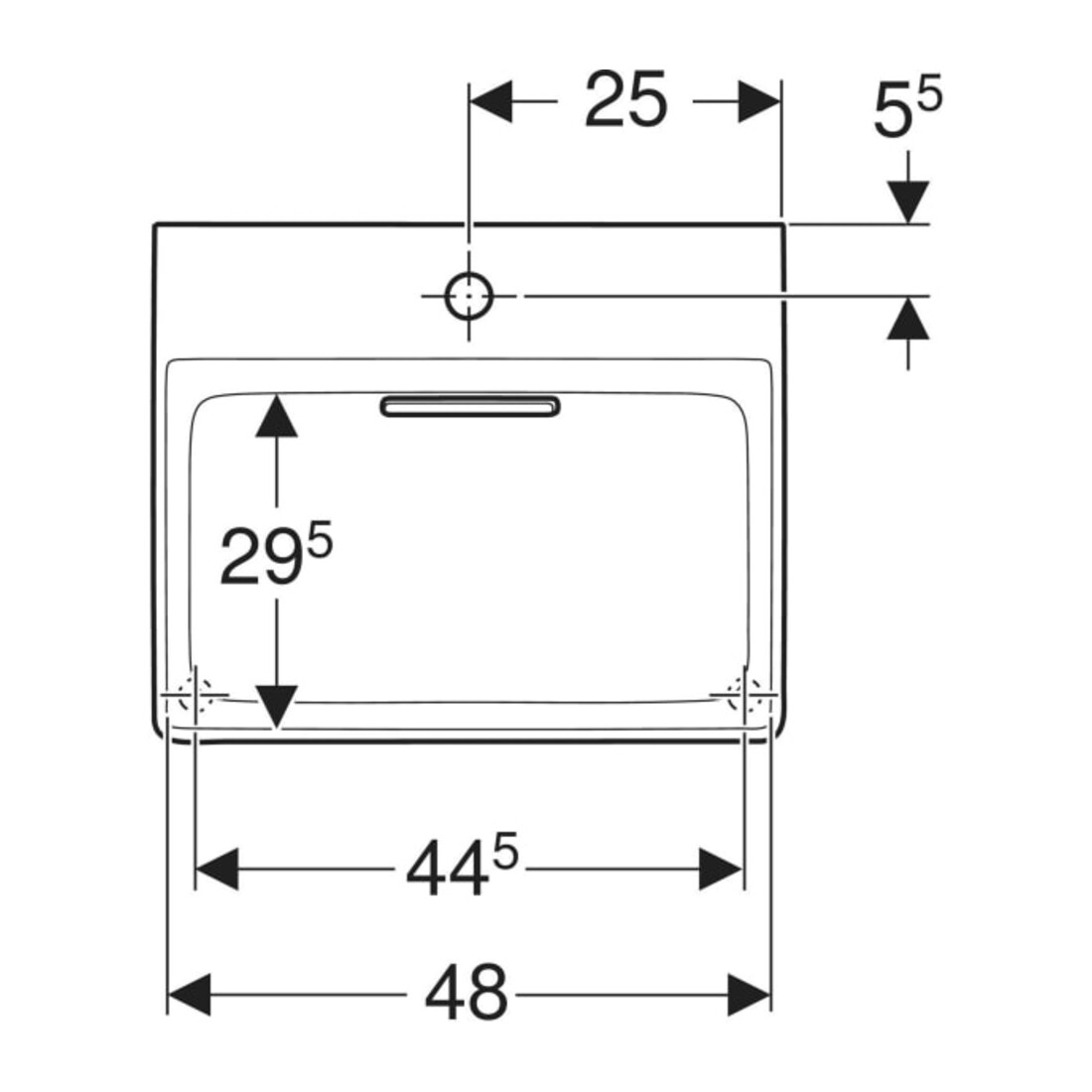 Geberit Aufsatzwaschtisch One 50x41cm, HL mi, o Ü, w K-Tect/Bl we. gl