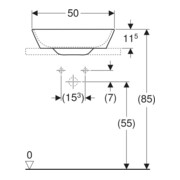Geberit Aufsatzwaschtisch One 50x42,5cm, Schale, HL mi, o Ü, w K-Tec/B-5