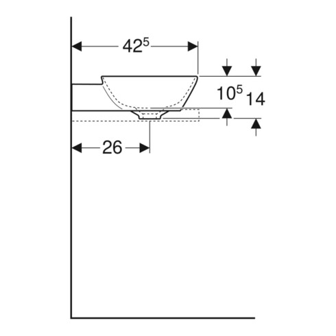 Geberit Aufsatzwaschtisch One 50x42,5cm, Schale, o Ü, w K-T., HL mit.