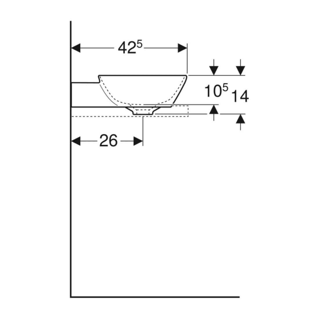 Geberit Aufsatzwaschtisch One 50x42,5cm, Schale, o Ü, w K-T., HL mit.