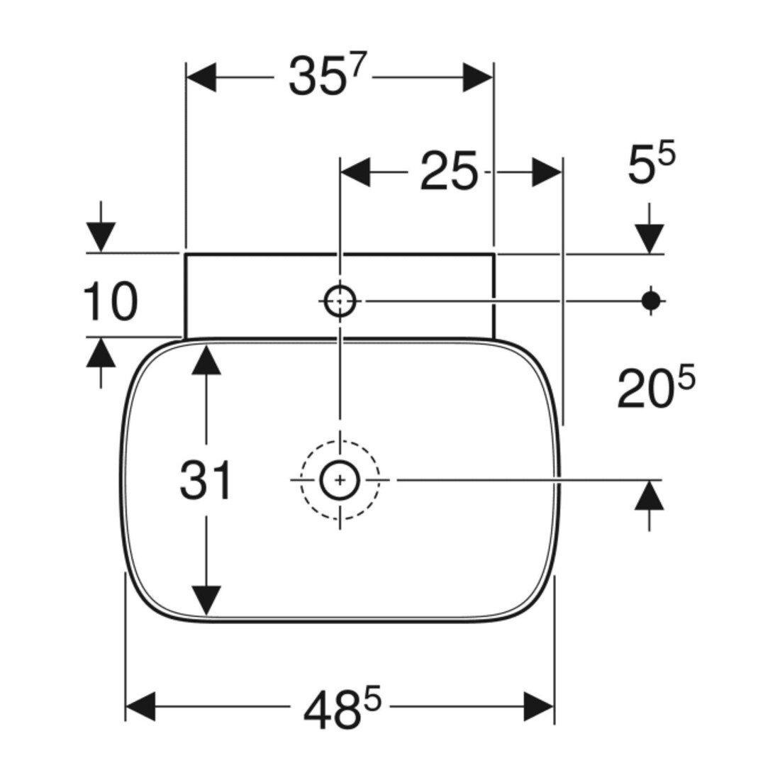 Geberit Aufsatzwaschtisch One 50x42,5cm, Schale, o Ü, w K-T., HL mit.