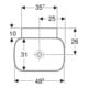 Geberit Aufsatzwaschtisch One 50x42,5cm, Schale, o Ü, w K-T., o Hahnl.