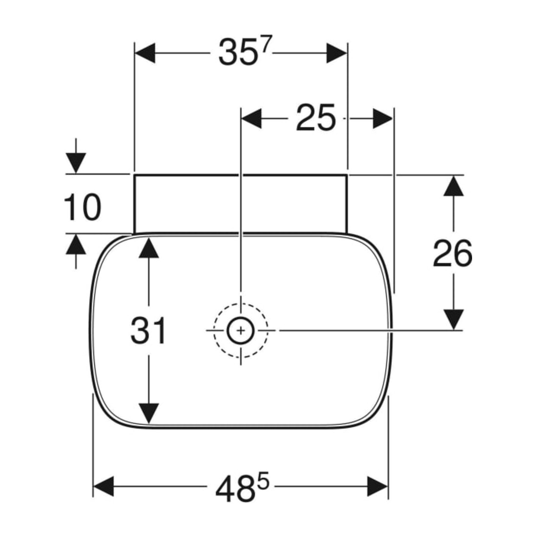 Geberit Aufsatzwaschtisch One 50x42,5cm, Schale, o Ü, w K-T., o Hahnl.