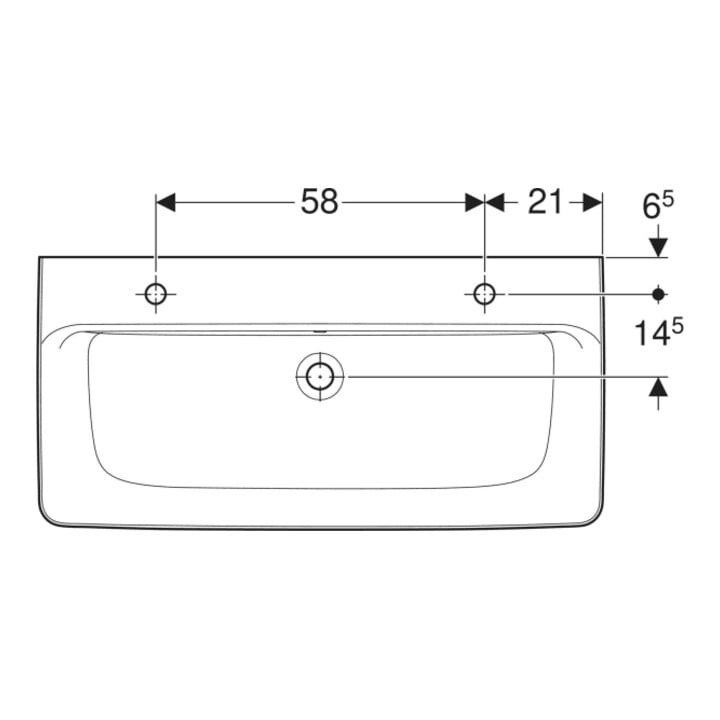Geberit Aufsatzwaschtisch Renova Plan 100x48cm, Hahnl. re + li, m ÜL, weiß