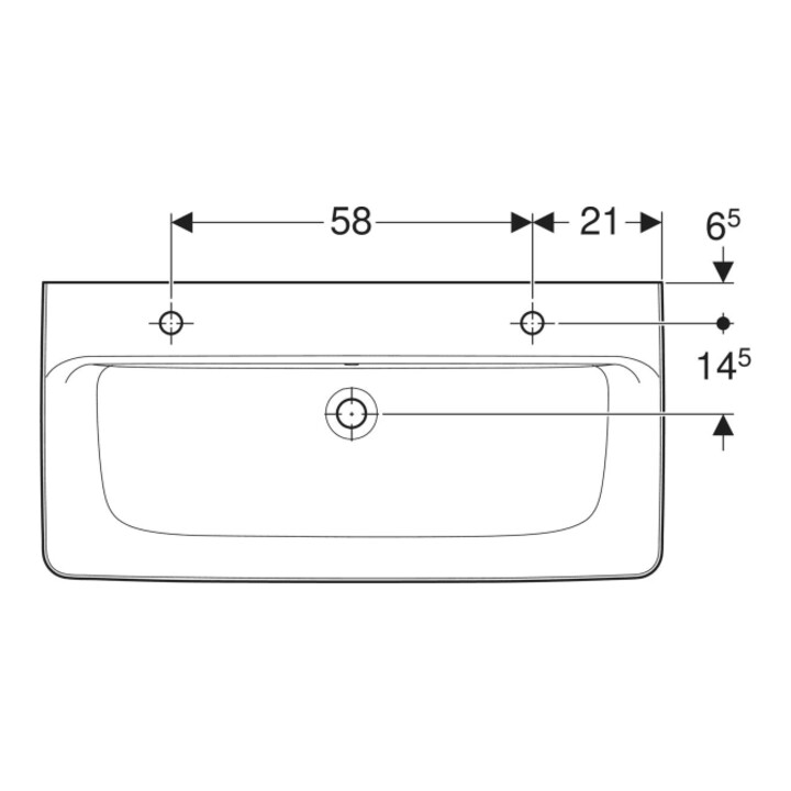 Geberit Aufsatzwaschtisch Renova Plan 100x48cm, HL re + li, m ÜL, we. K-Tect