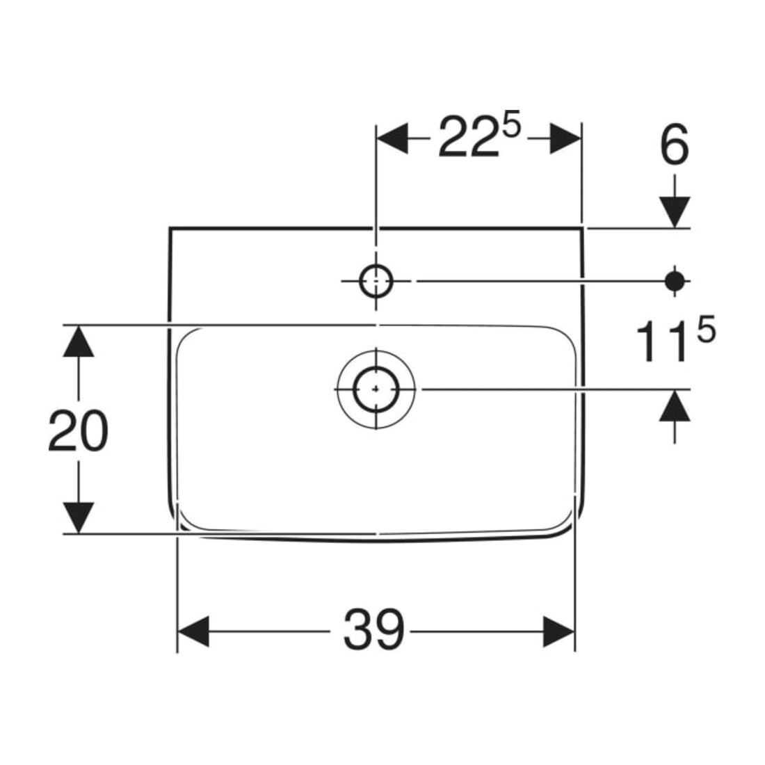 Geberit Aufsatzwaschtisch Renova Plan 45x34cm, Hahnl. mit., m ÜL, we. KeraTect