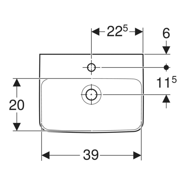 Geberit Aufsatzwaschtisch Renova Plan 45x34cm, Hahnl. mit., mit Überlauf, weiß