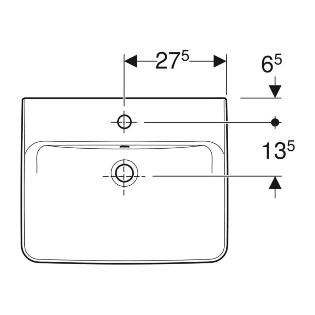 Geberit Aufsatzwaschtisch Renova Plan 55x44cm, Hahnl. mit., m ÜL, we. KeraTect