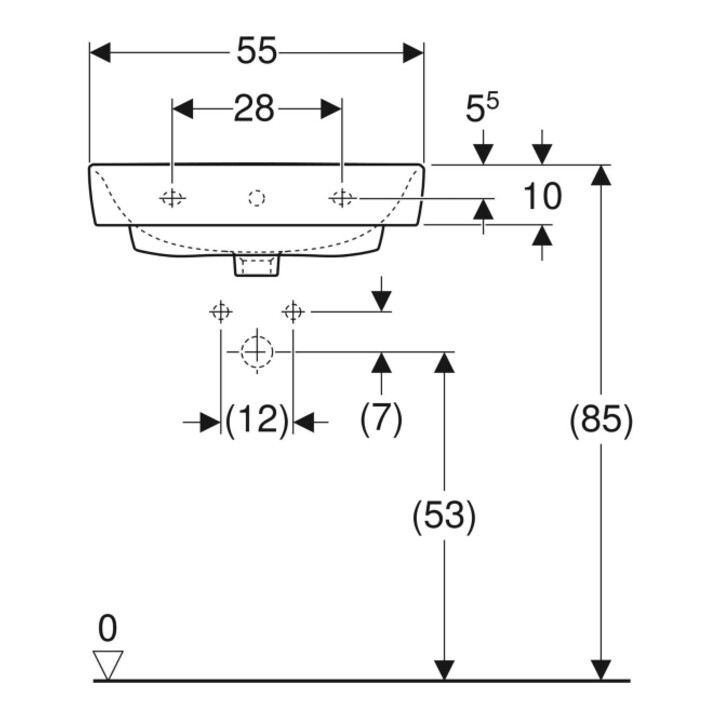 Geberit Aufsatzwaschtisch Renova Plan 55x44cm, Hahnl. mit., m ÜL, we. KeraTect