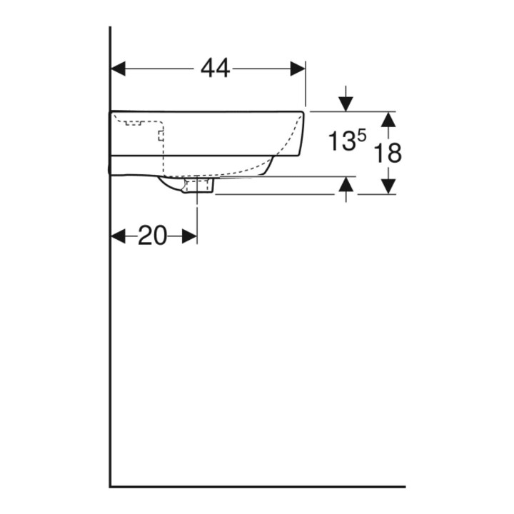 Geberit Aufsatzwaschtisch Renova Plan 55x44cm, Hahnl. mit., mit Überlauf, weiß