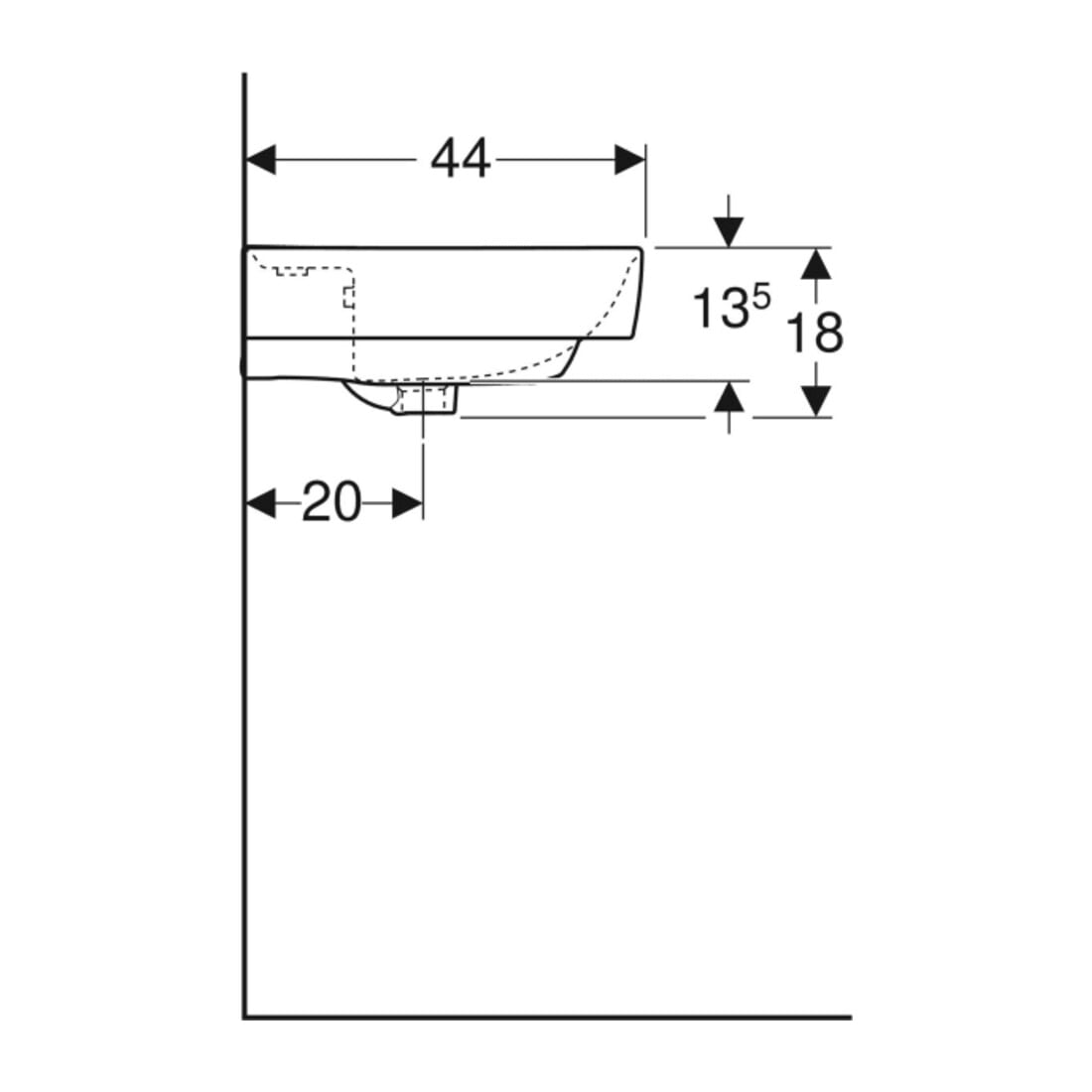 Geberit Aufsatzwaschtisch Renova Plan 55x44cm, Hahnl. mit., mit Überlauf, weiß
