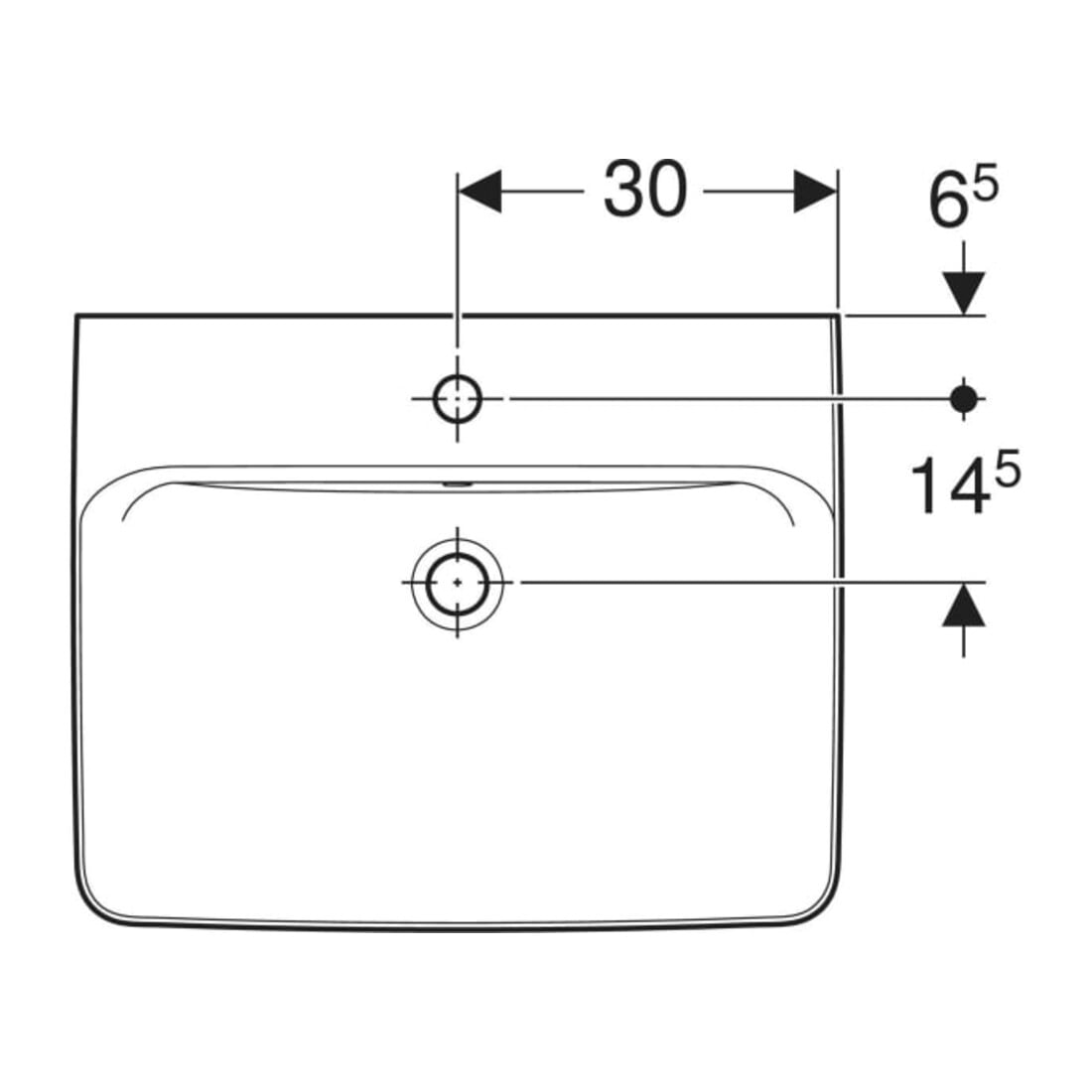 Geberit Aufsatzwaschtisch Renova Plan 60x48cm, Hahnl. mit., m ÜL, we. KeraTect