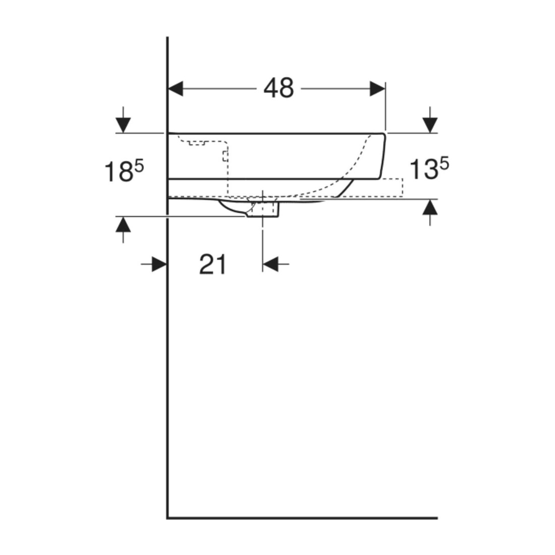 Geberit Aufsatzwaschtisch Renova Plan 60x48cm, Hahnl. mit., m ÜL, we. KeraTect