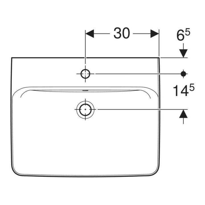 Geberit Aufsatzwaschtisch Renova Plan 60x48cm, Hahnl. mit., mit Überlauf, weiß