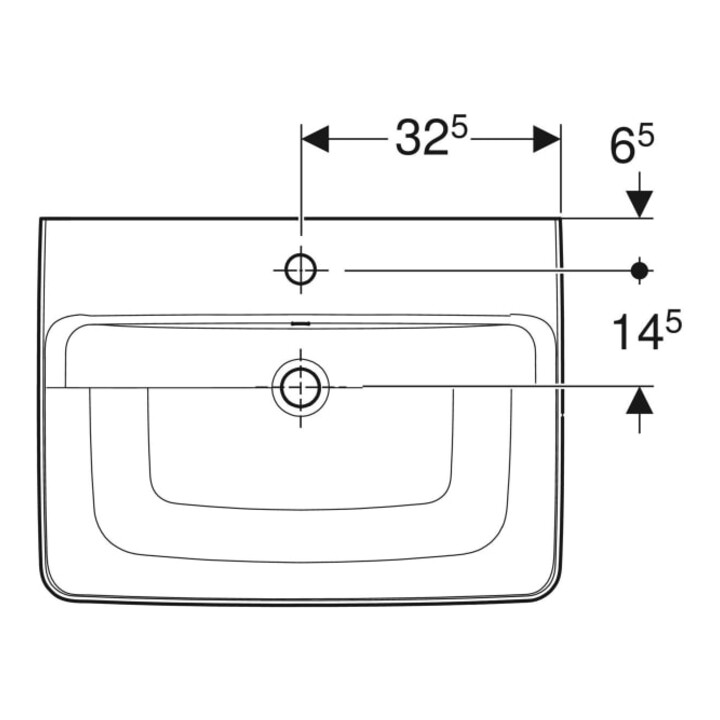 Geberit Aufsatzwaschtisch Renova Plan 65x48cm, Hahnl. mit., m ÜL, we. KeraTect