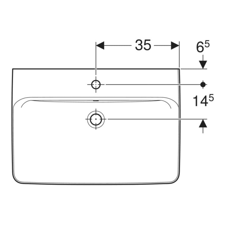 Geberit Aufsatzwaschtisch Renova Plan 70x48cm, Hahnl. mit., m ÜL, we. KeraTect