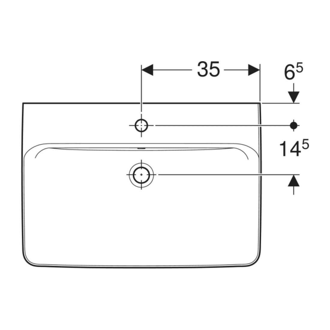 Geberit Aufsatzwaschtisch Renova Plan 70x48cm, Hahnl. mit., m ÜL, we. KeraTect