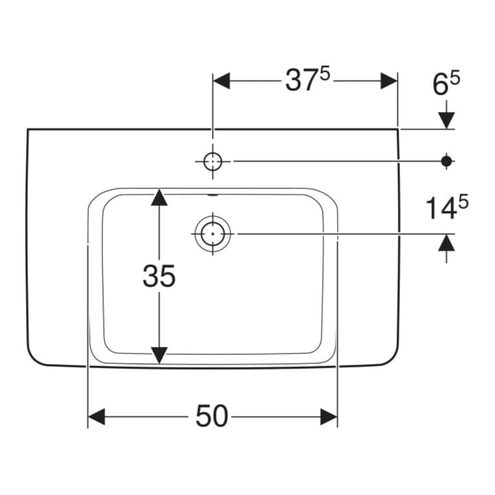 Geberit Aufsatzwaschtisch Renova Plan 75x48cm, HL mi, m Ü, Abl, we. K-Tect
